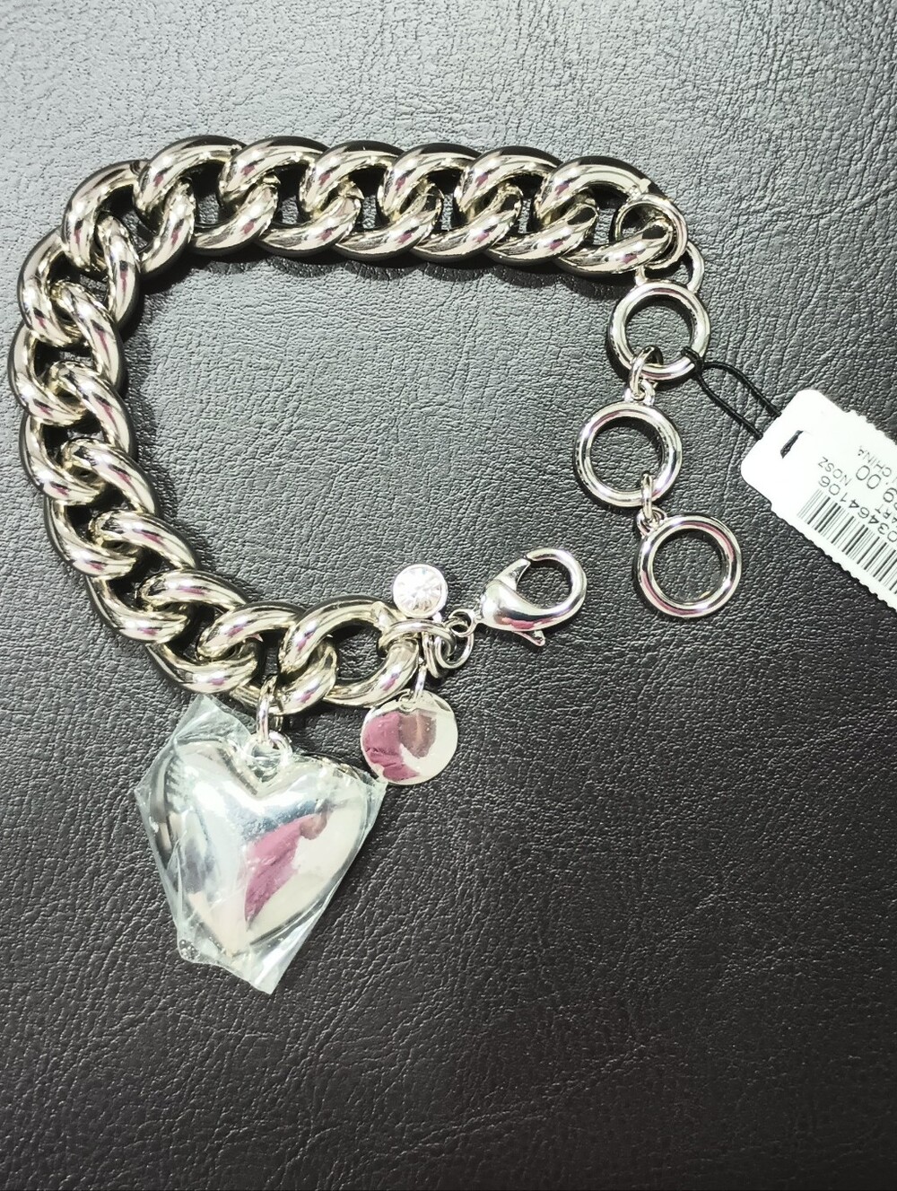 NWT Chico's Silver Heart Charm Chain Bracelet